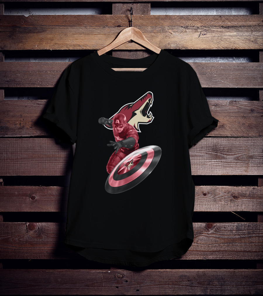 Arizona Coyotes Logo With Captain America Shield T-Shirt