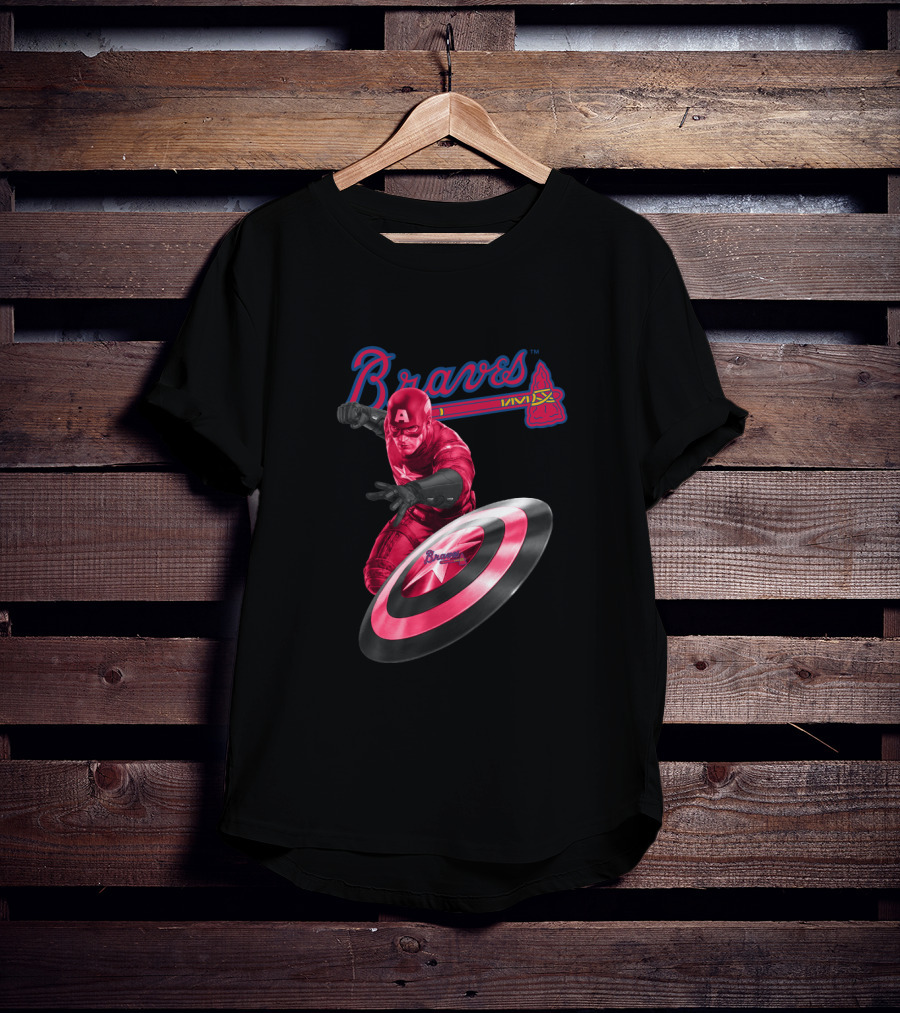 Braves Captain America Crossover Fan Art With Atlanta Team Colors And Shield T-Shirt