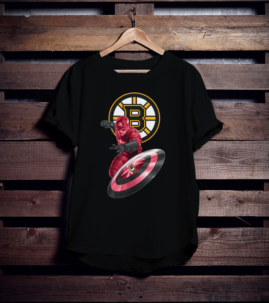 Captain America With Boston Bruins Shield Emblem Fans T-Shirt