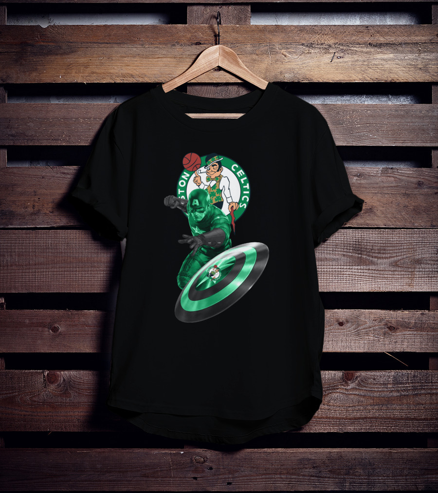 Boston Celtics Captain America Crossover Fan Mashup T-Shirt