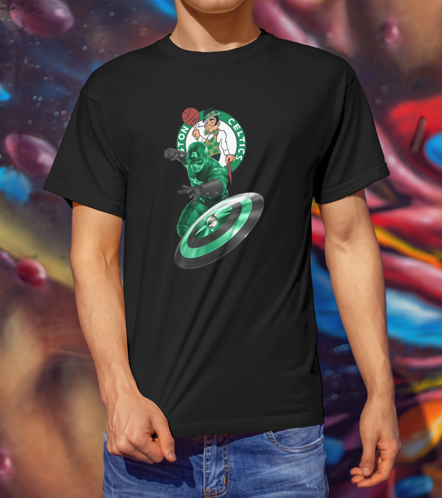 Boston Celtics Captain America Crossover Fan Mashup T-Shirt