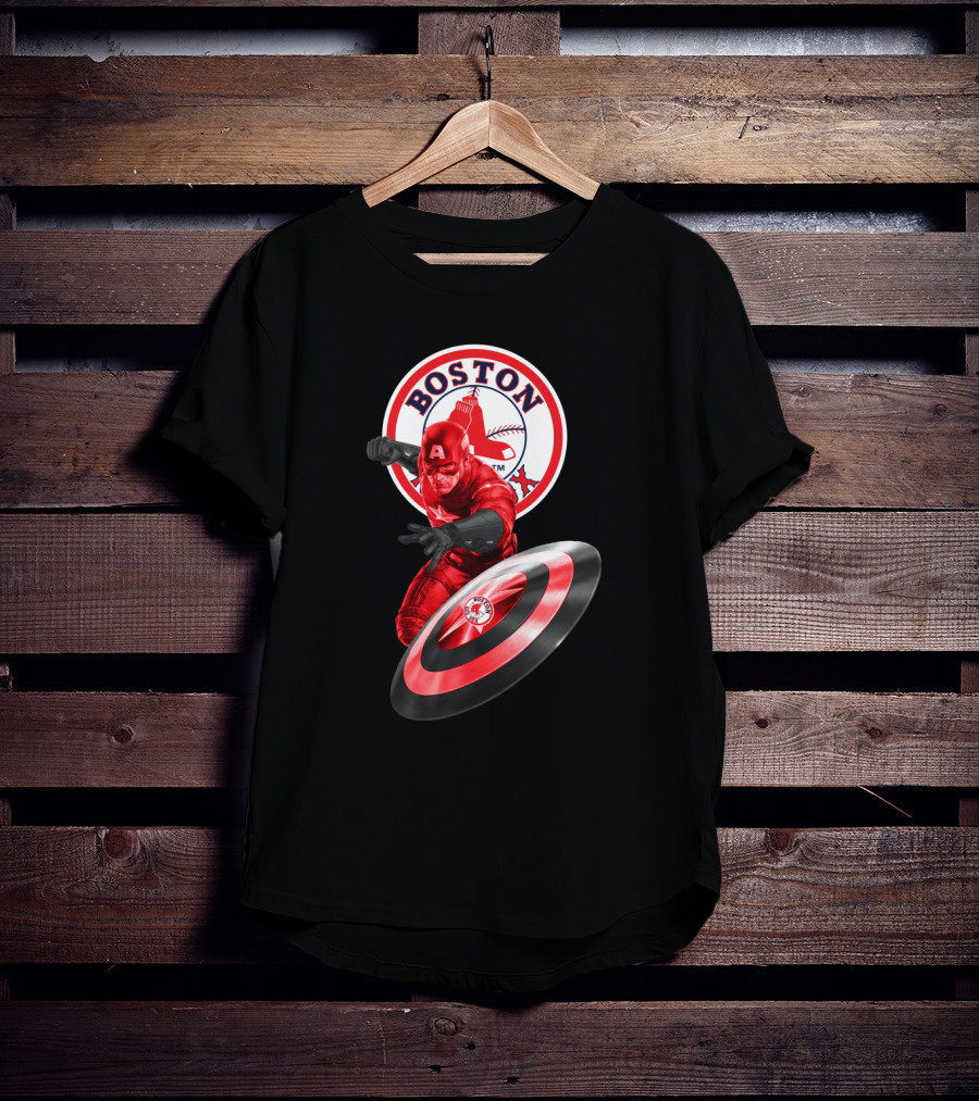 Boston Red Sox Captain America Shield Crossover Fan T-Shirt