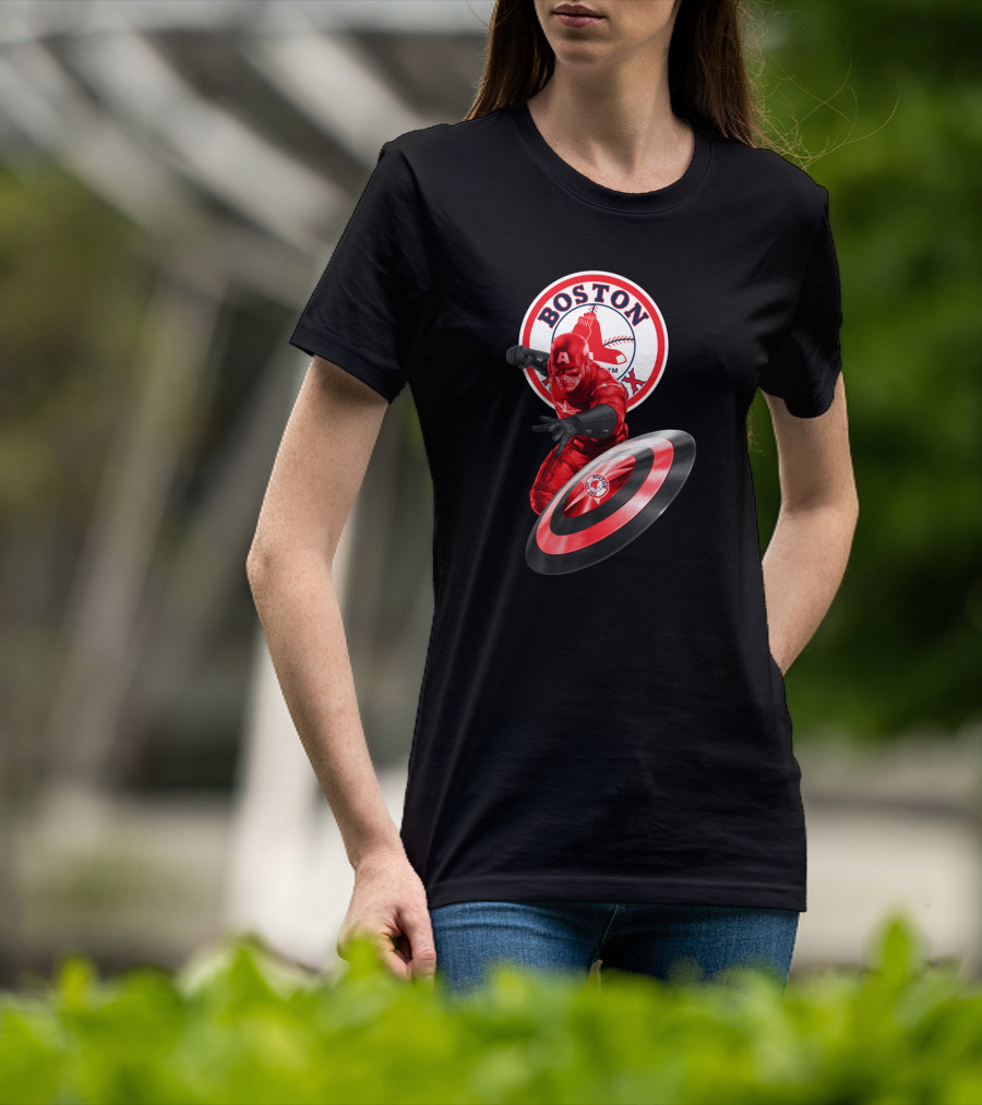 Boston Red Sox Captain America Shield Crossover Fan T-Shirt