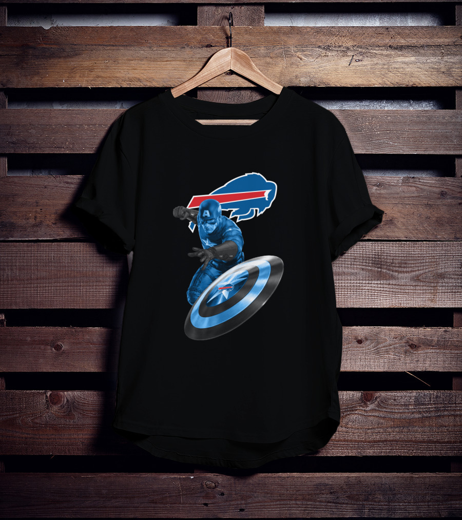 Buffalo Bills Captain America Fans Crossover With Shield T-Shirt