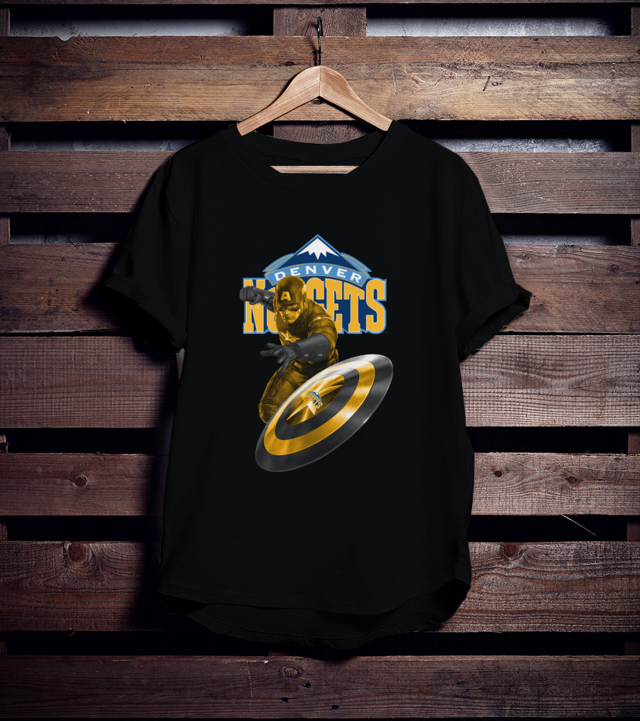 Denver Nuggets Captain America Fan Crossover Hero Action T-Shirt