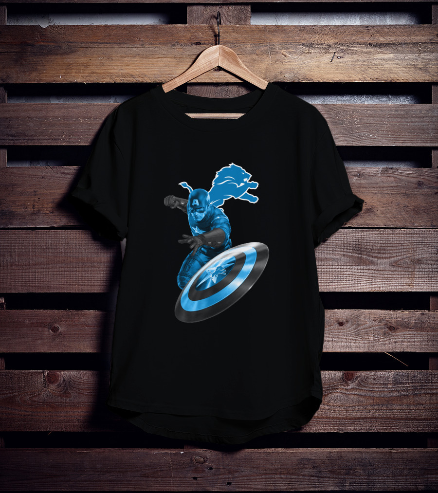 Detroit Lions Captain America Shield Fusion T-Shirt