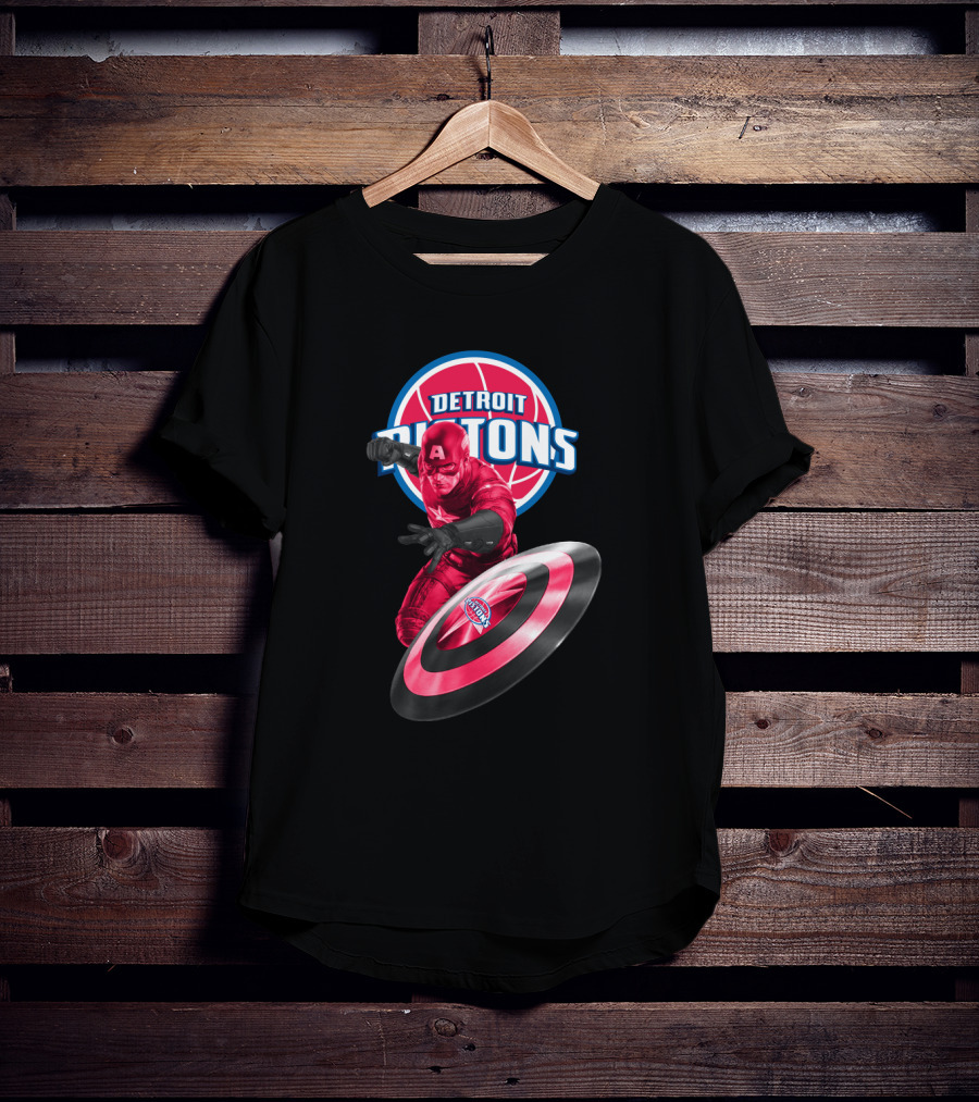 Detroit Pistons Captain America Crossover Fans Exclusive T-Shirt