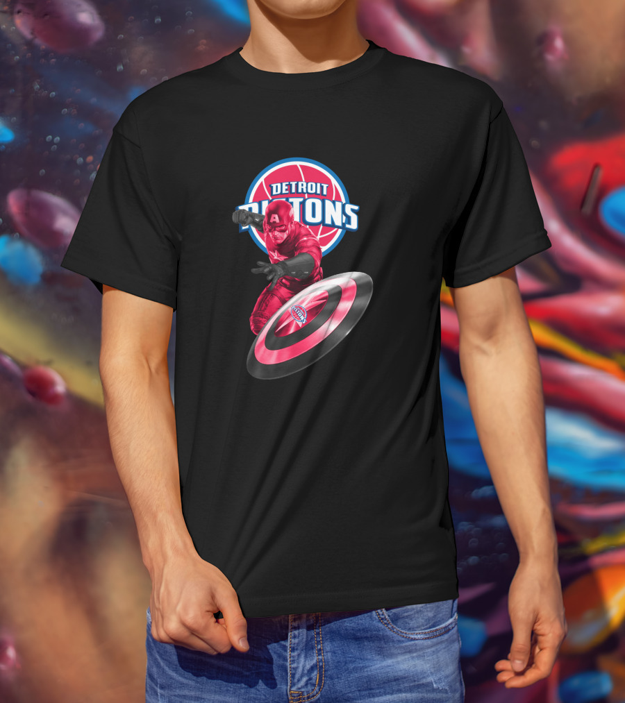 Detroit Pistons Captain America Crossover Fans Exclusive T-Shirt