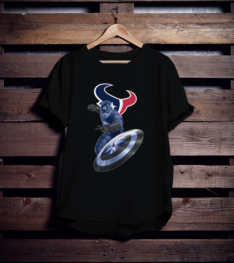 Houston Texans Captain America Shield Crossover Fan T-Shirt