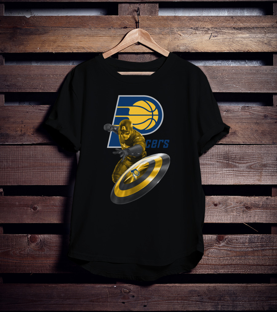 Pacers Logo With Marvel Captain America And Shield T-Shirt