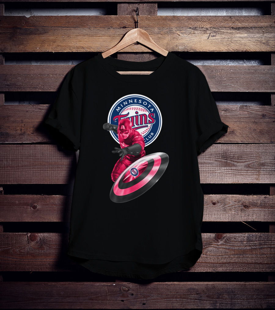 Minnesota Twins Baseball Club And Captain America Shield Fusion T-Shirt