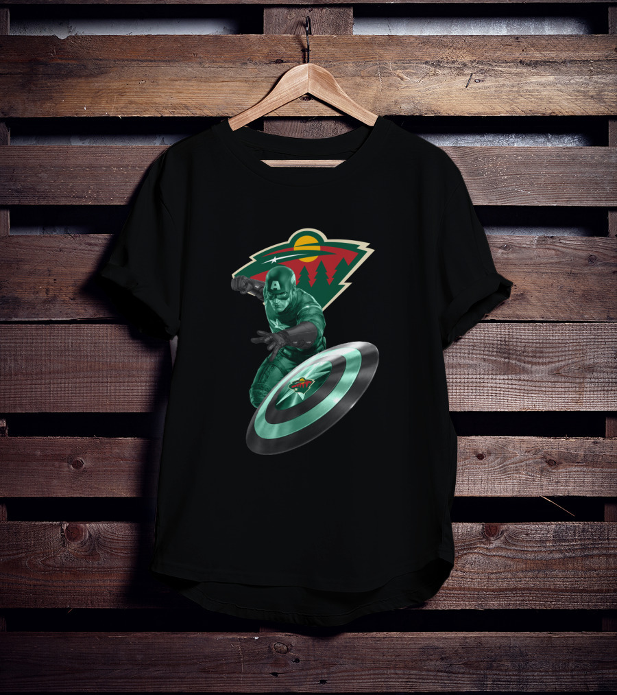 Minnesota Wild Captain America Shield Crossover Fan Merchandise T-Shirt