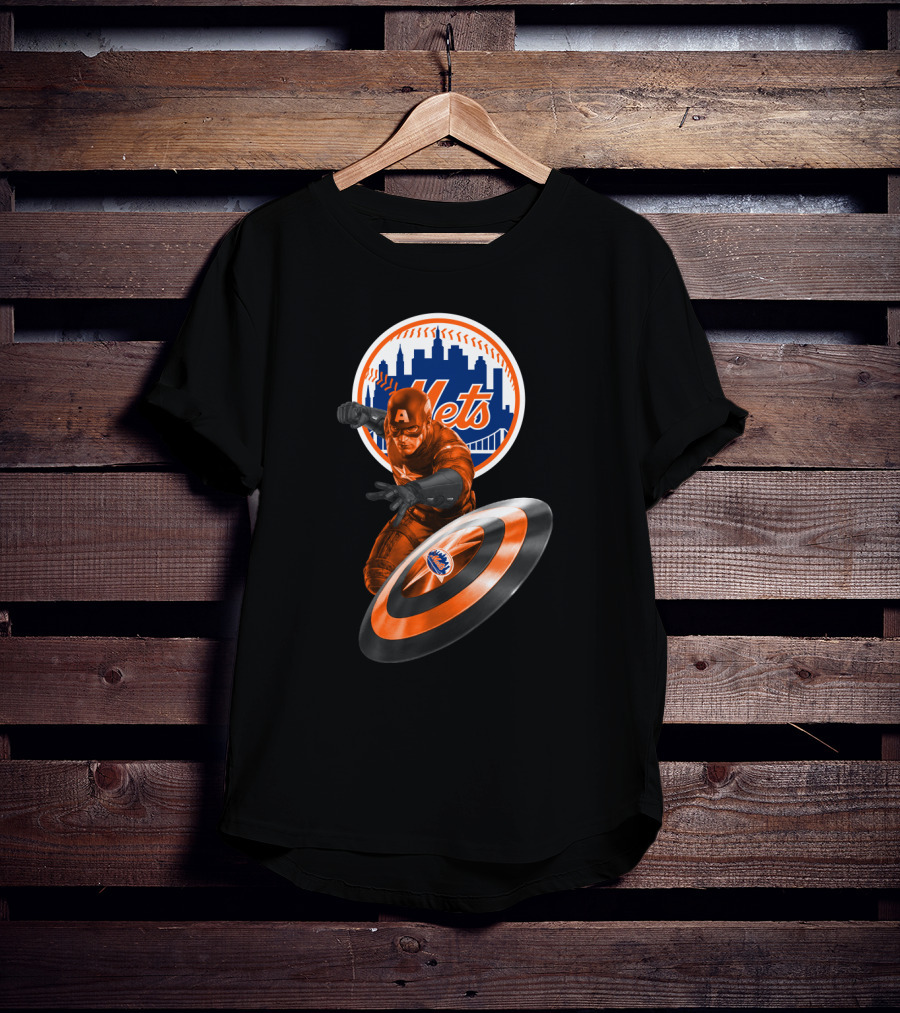 Captain America And New York Mets Crossover Emblem T-Shirt