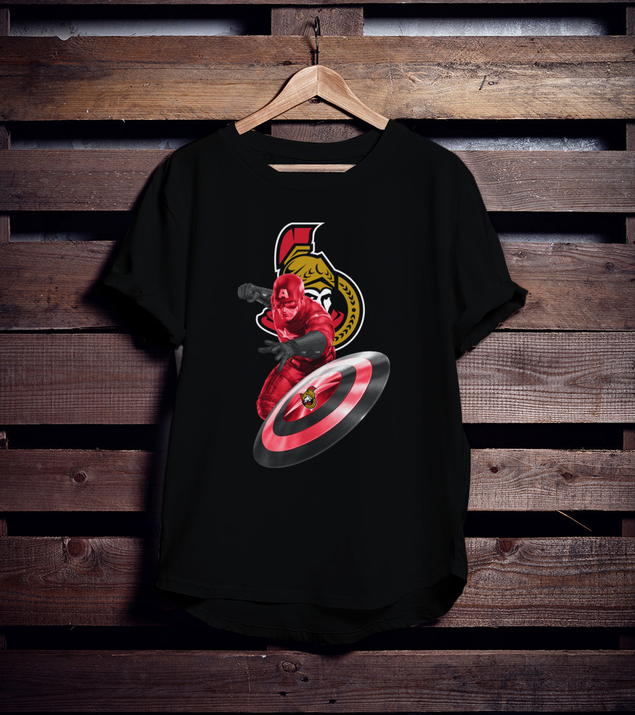 Ottawa Senators Logo With Captain America Shield Crossover Fan T-Shirt
