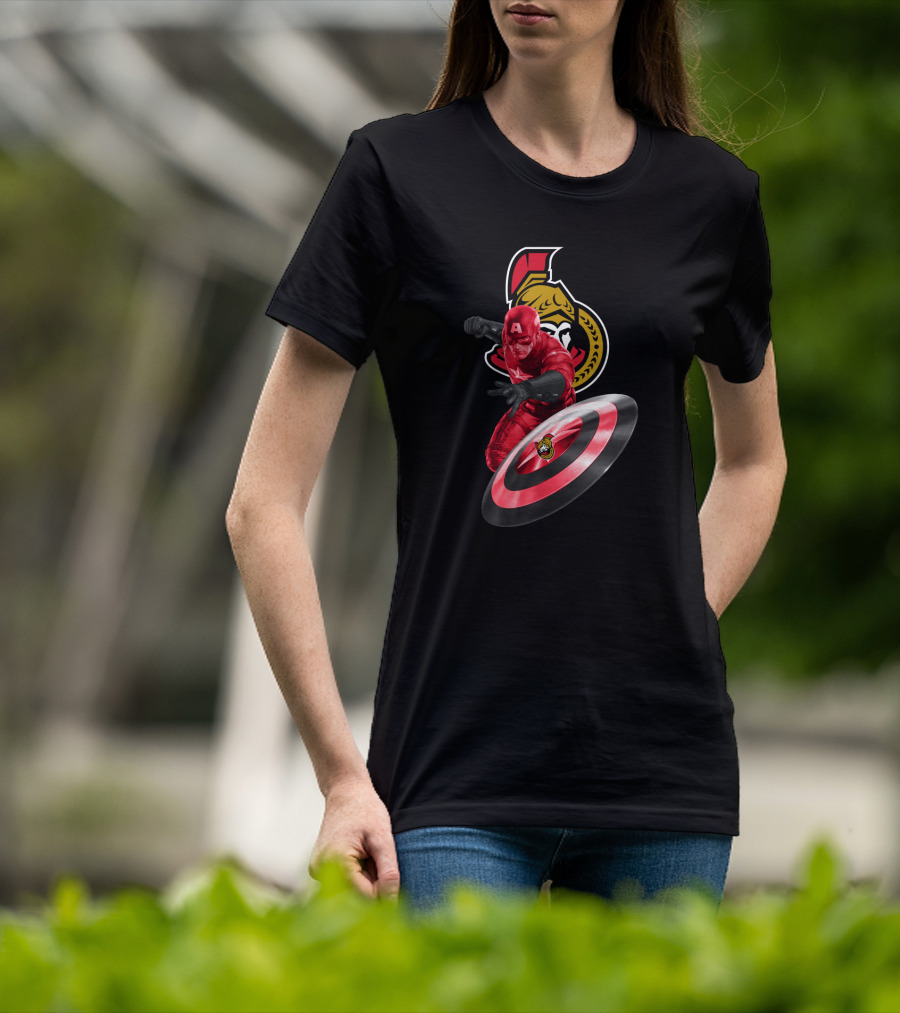 Ottawa Senators Logo With Captain America Shield Crossover Fan T-Shirt