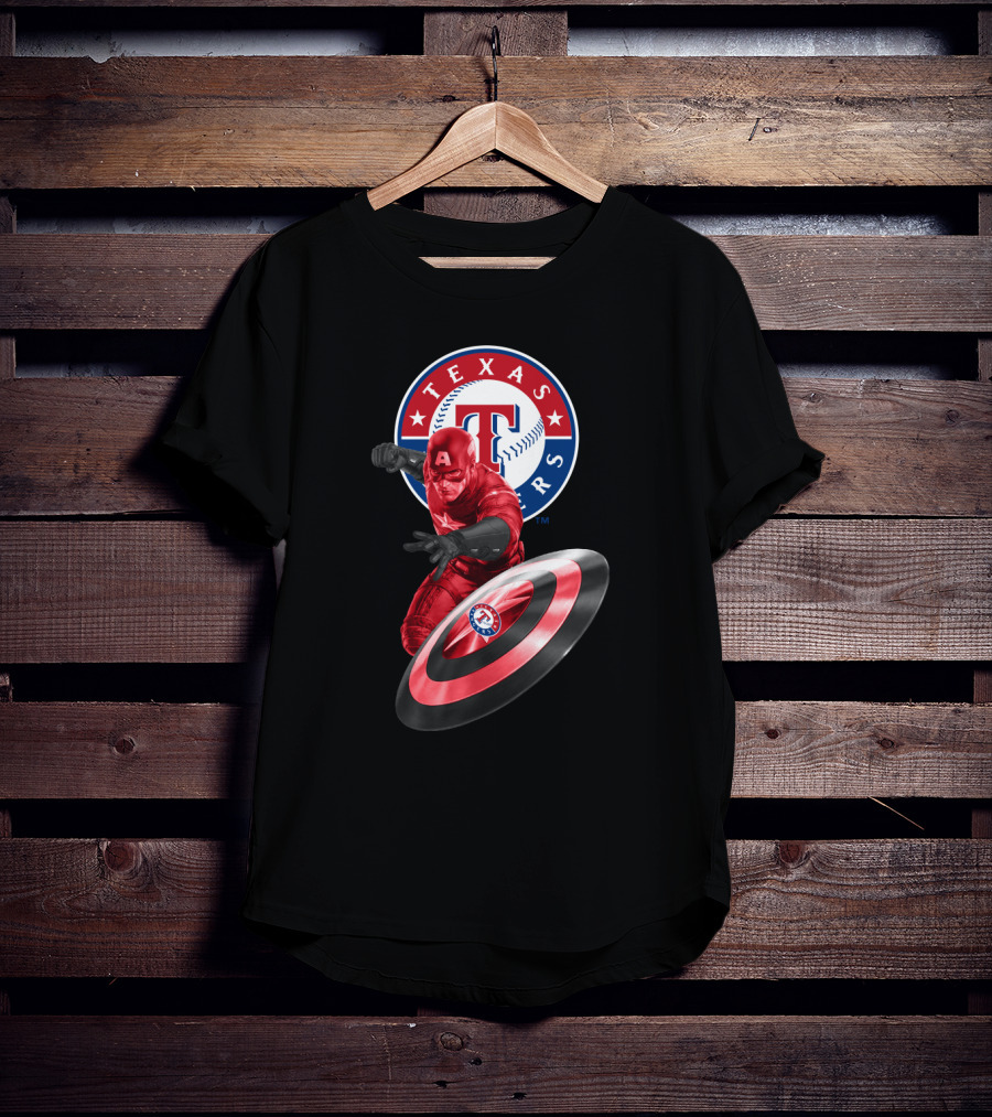 Texas Rangers Captain America Shield Crossover T-Shirt