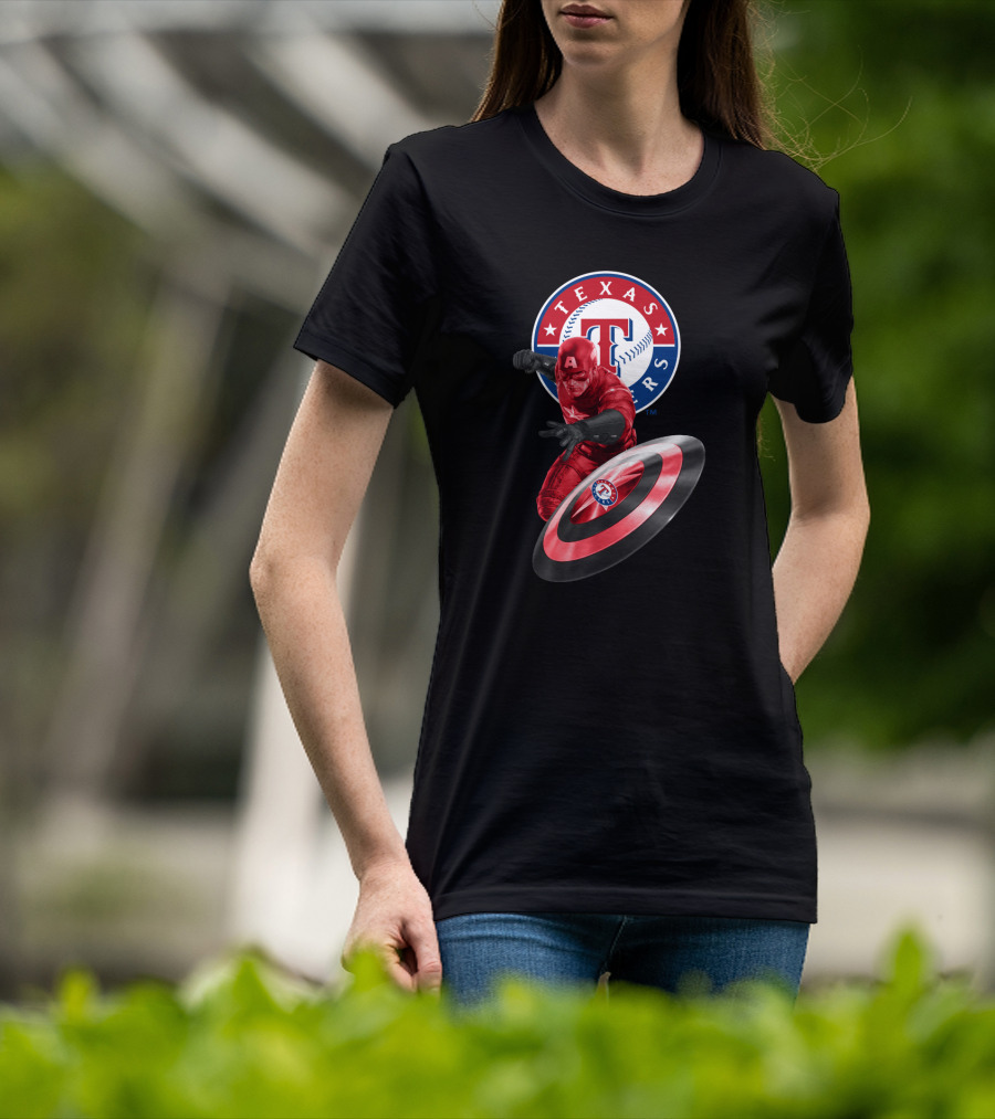 Texas Rangers Captain America Shield Crossover T-Shirt