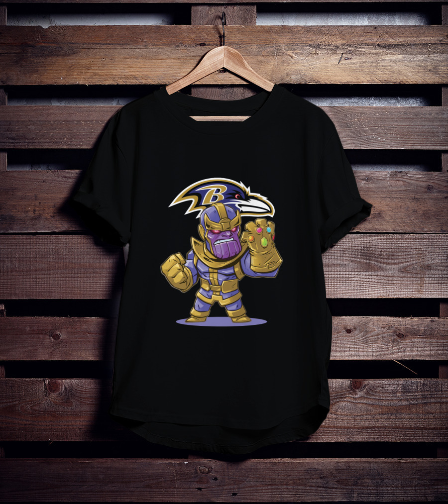 Baltimore Ravens Fans Crossover With Thanos Infinity Gauntlet T-Shirt