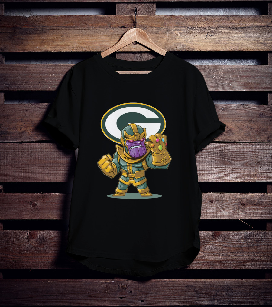 Thanos Standing With Green Bay Packers Logo And Infinity Gauntlet T-Shirt