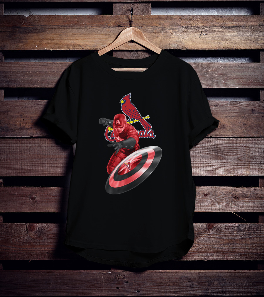 St. Louis Cardinals Captain America Logo Fusion Featuring Iconic Superhero And Baseball Team T-Shirt