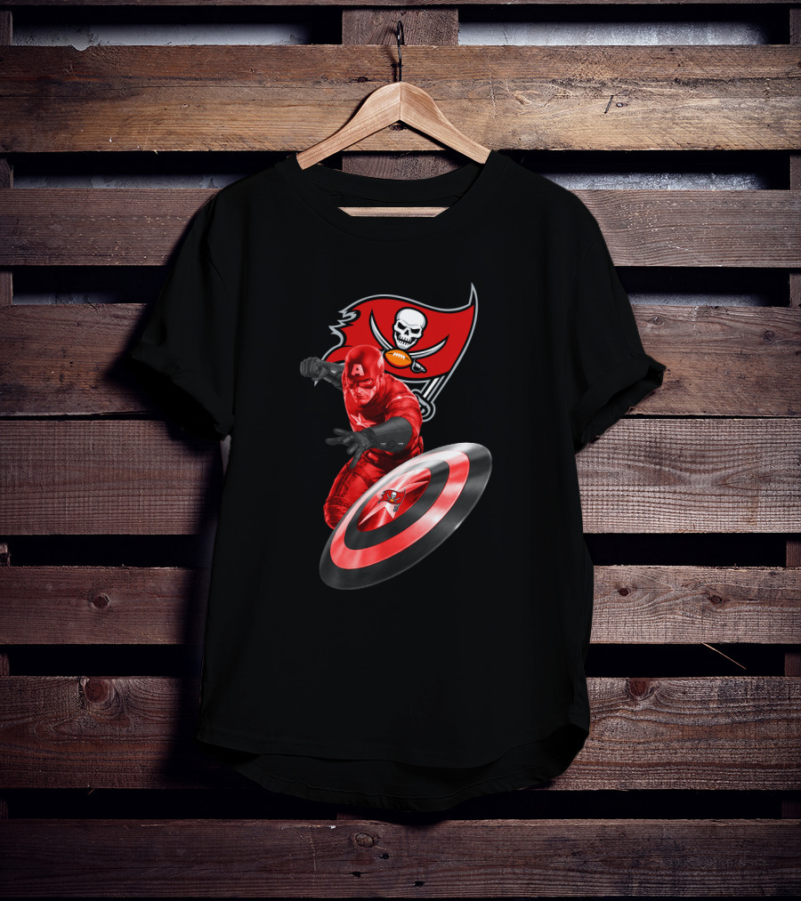 Tampa Bay Buccaneers Marvel Crossover With Captain America Shield T-Shirt
