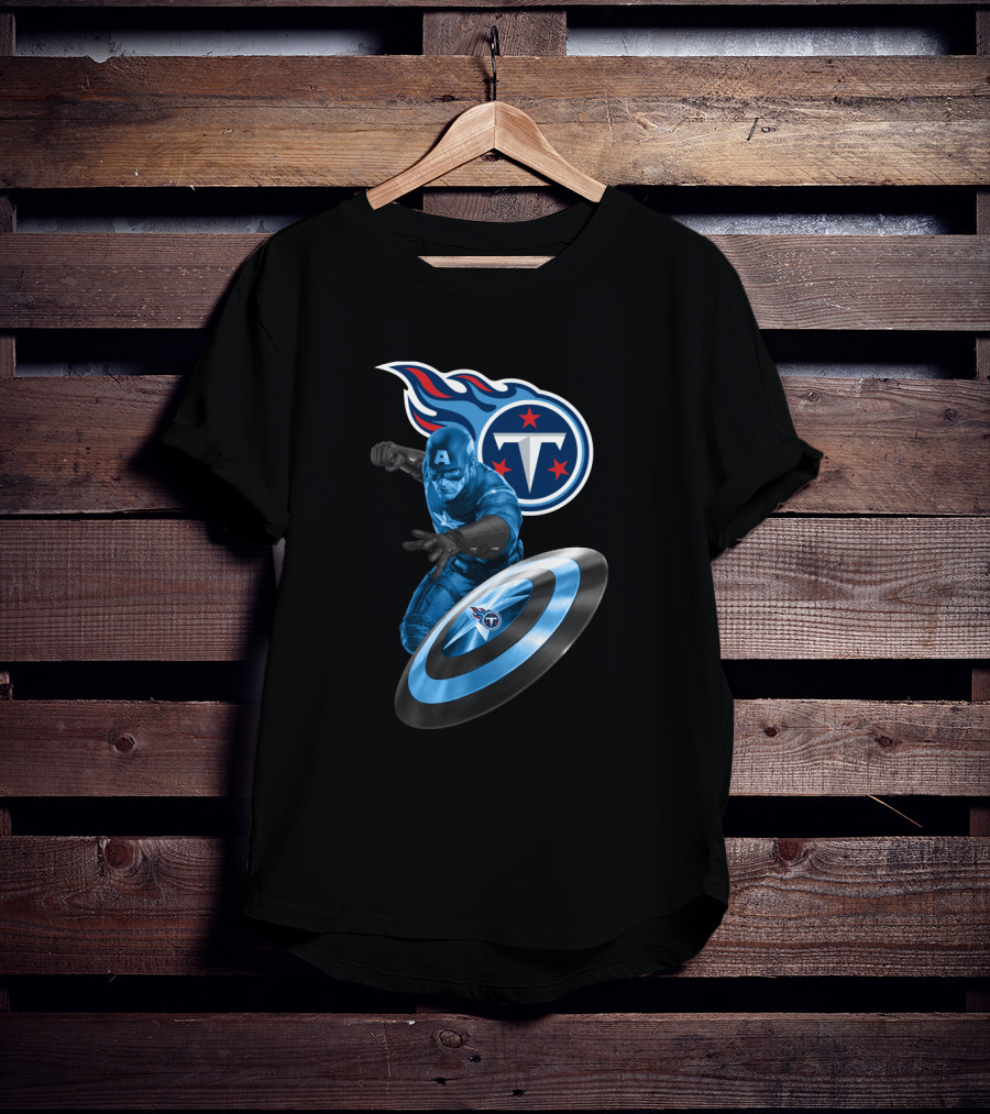 Tennessee Titans Captain America Crossover With Logo And Shield T-Shirt