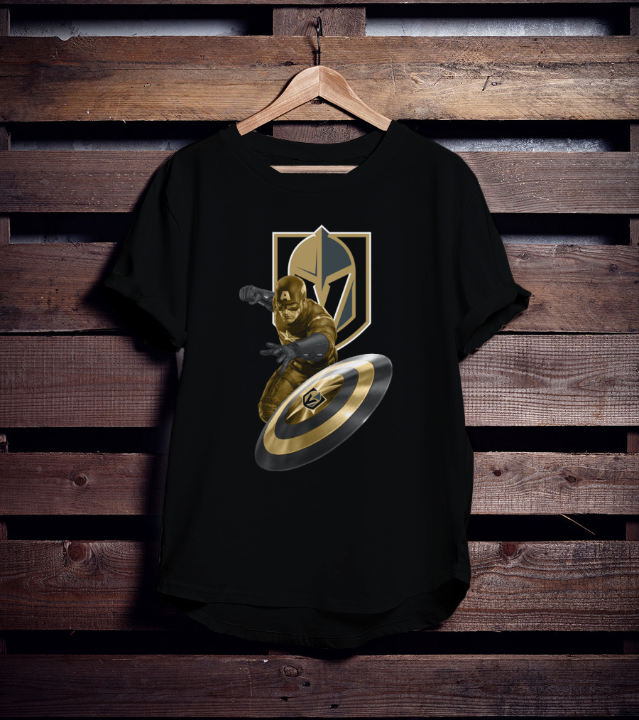 Vegas Golden Knights Captain America Crossover Featuring Iconic Shield T-Shirt
