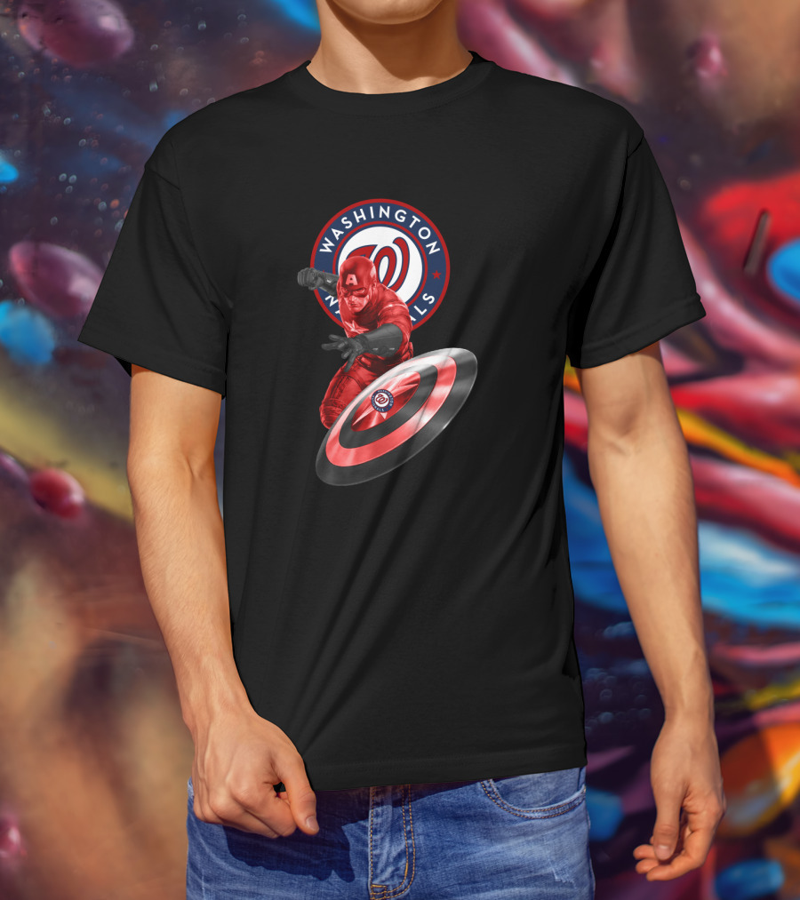 Washington Nationals Captain America Collaboration Featuring Iconic Shield T-Shirt