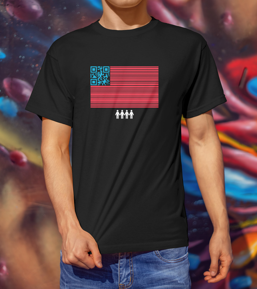 American Flag QR Code With Four Figures March T-Shirt