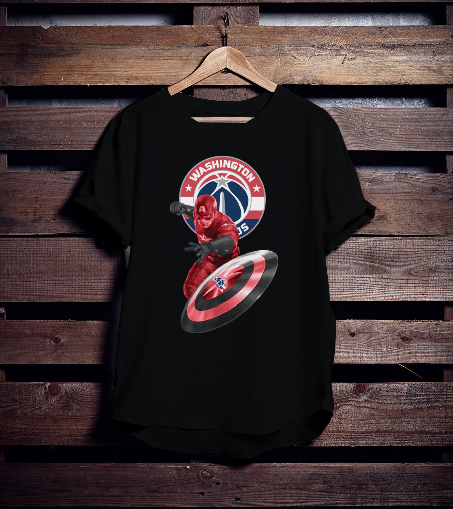 Washington Wizards Captain America Crossover Logo Shield T-Shirt