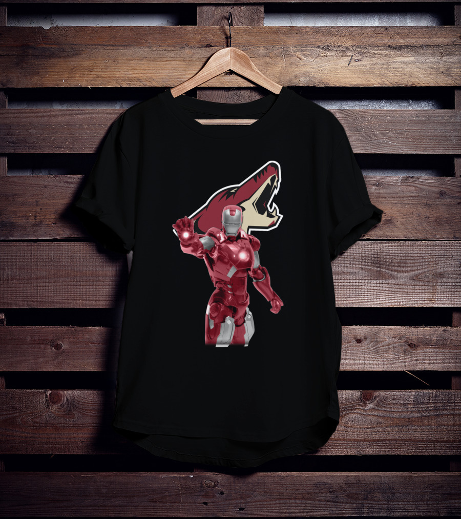 Iron Man And Arizona Coyotes Logo Crossover T-Shirt