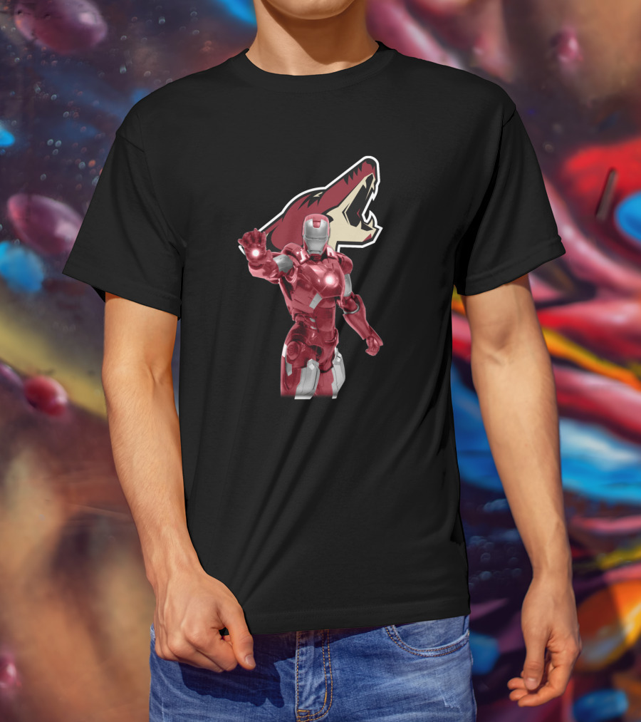 Iron Man And Arizona Coyotes Logo Crossover T-Shirt