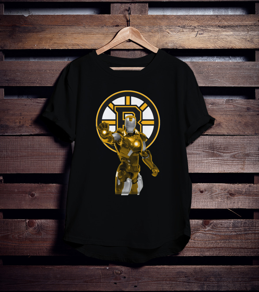 Iron Man Boston Bruins Crossover With Team Logo And Armor Fusion T-Shirt