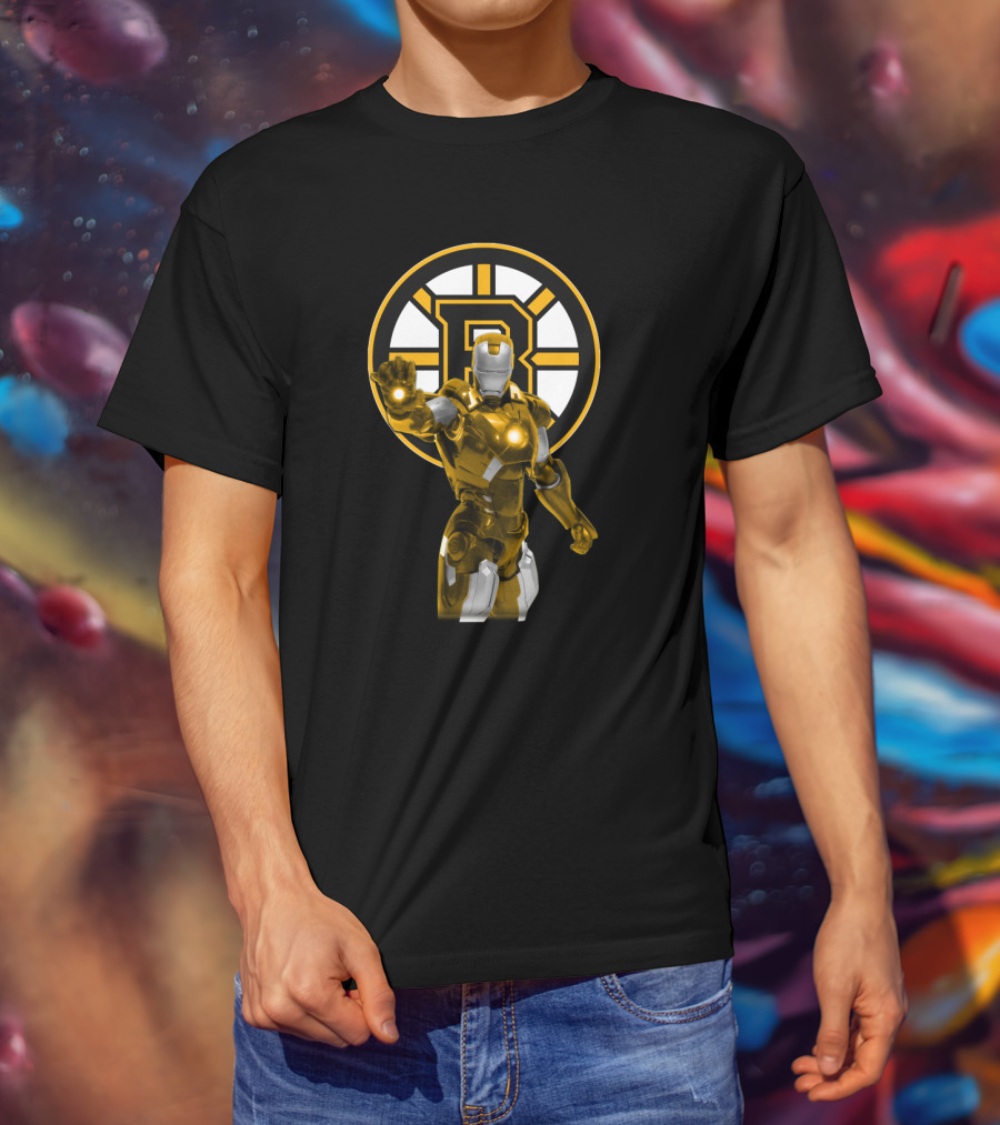Iron Man Boston Bruins Crossover With Team Logo And Armor Fusion T-Shirt