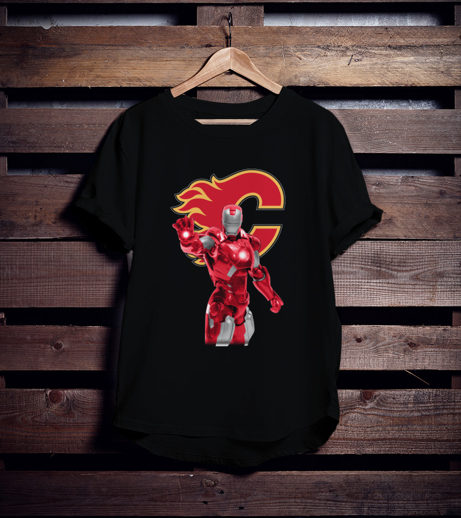 Iron Man Marvel Calgary Flames Nhl Crossover T-Shirt