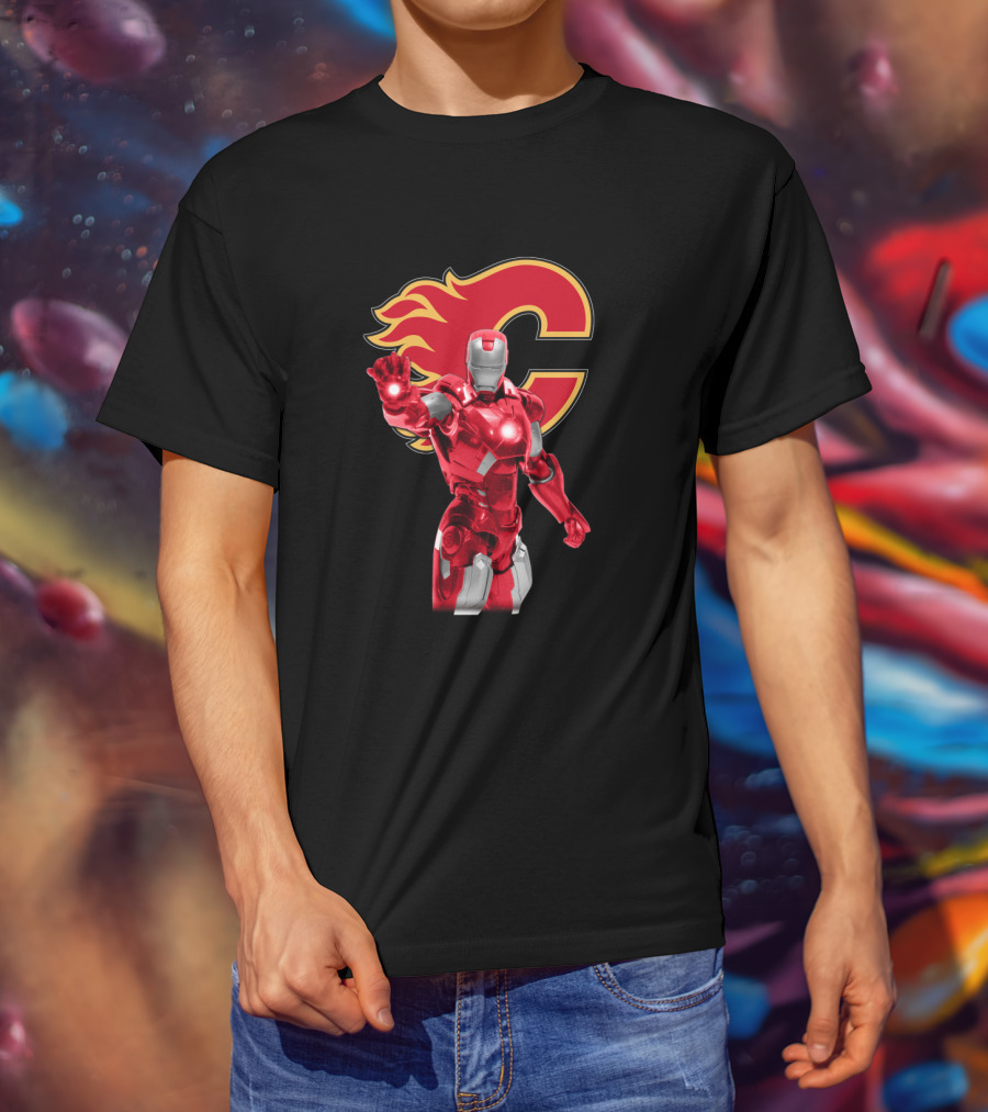 Iron Man Marvel Calgary Flames Nhl Crossover T-Shirt