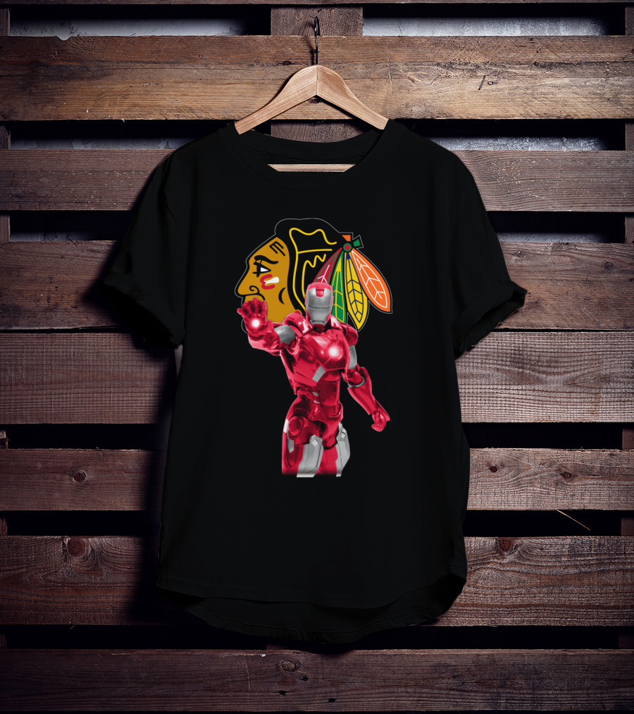 Iron Man Meets Chicago Blackhawks Logo Collaboration T-Shirt
