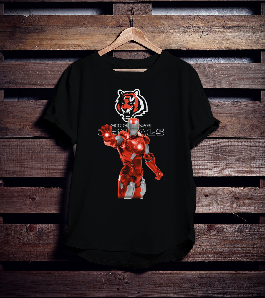 Iron Man Cincinnati Bengals Fans Marvel Tiger Icon Crossover T-Shirt