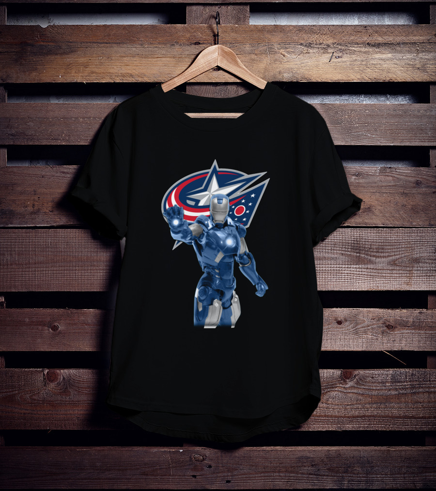 Iron Man Meets Columbus Blue Jackets Energetic Crossover T-Shirt