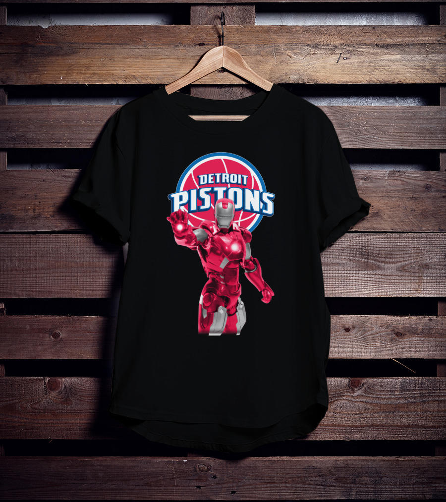 Iron Man Detroit Pistons Fan Collaboration Iconic Nba Superhero T-Shirt