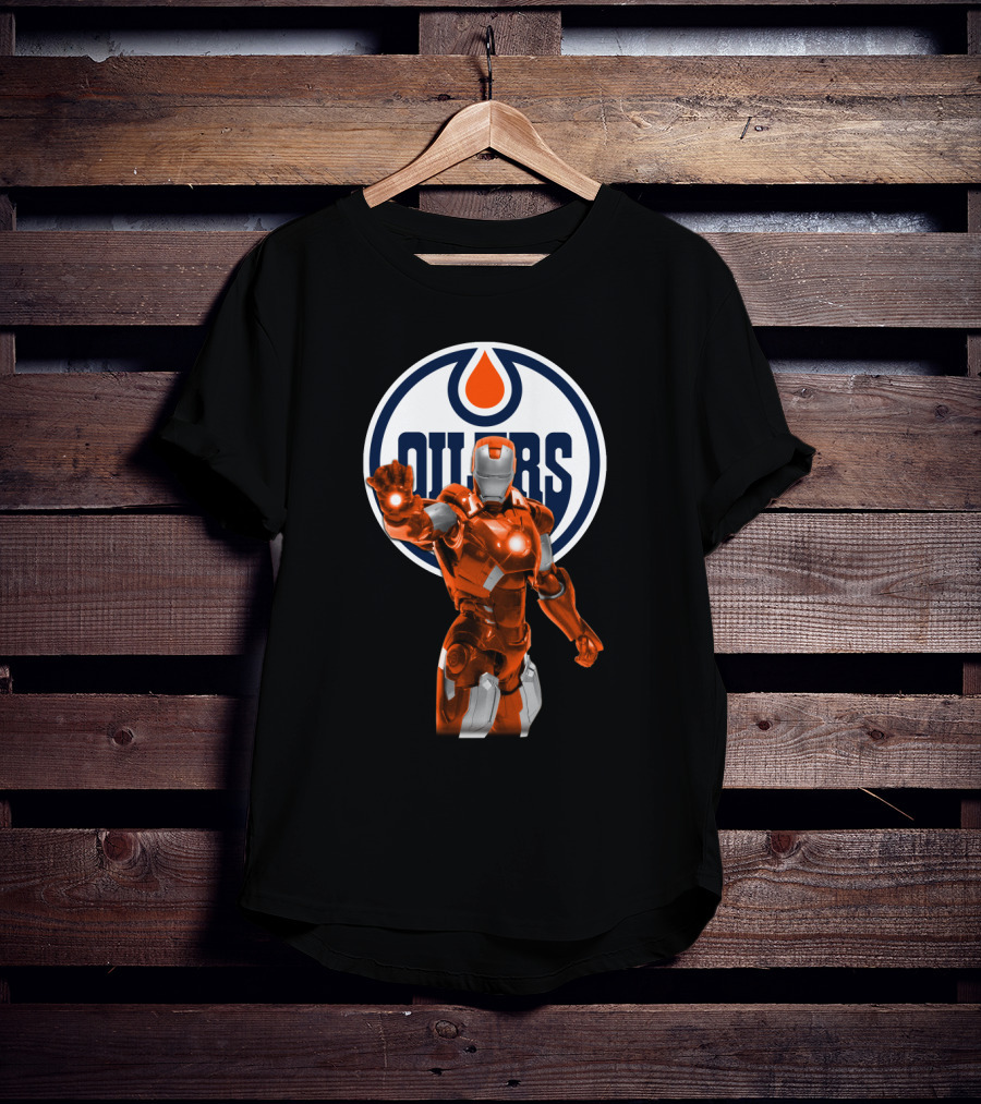 Iron Man Marvel Crossover With Edmonton Oilers T-Shirt