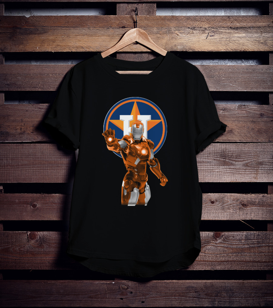 Houston Astros Iron Man Crossover With Team Logo Background T-Shirt