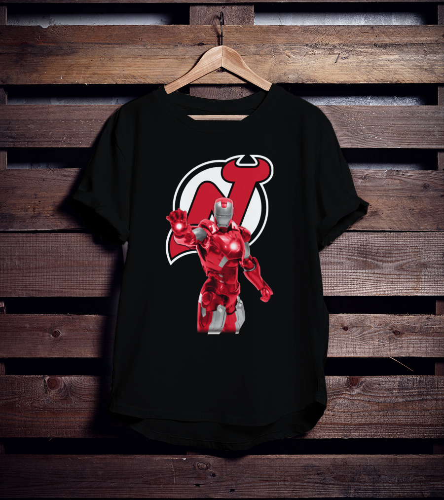 New Jersey Devils Iron Man Crossover With Iconic Armor And Team T-Shirt