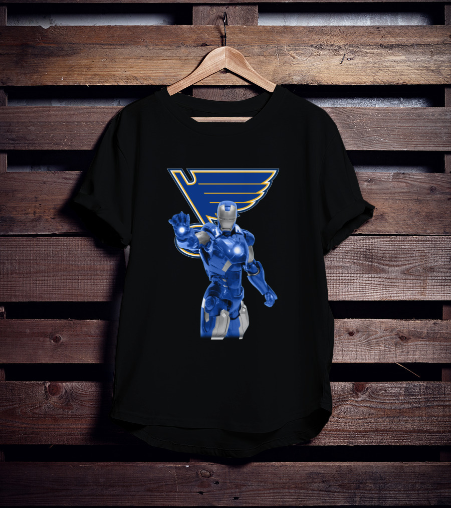 Iron Man St. Louis Blues Crossover With Marvel Superhero Imagery And Hockey Team T-Shirt
