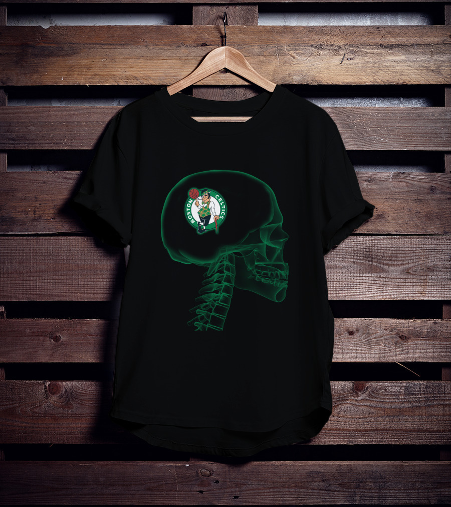 Boston Celtics Logo In Skeleton Brain Halloween Concept T-Shirt
