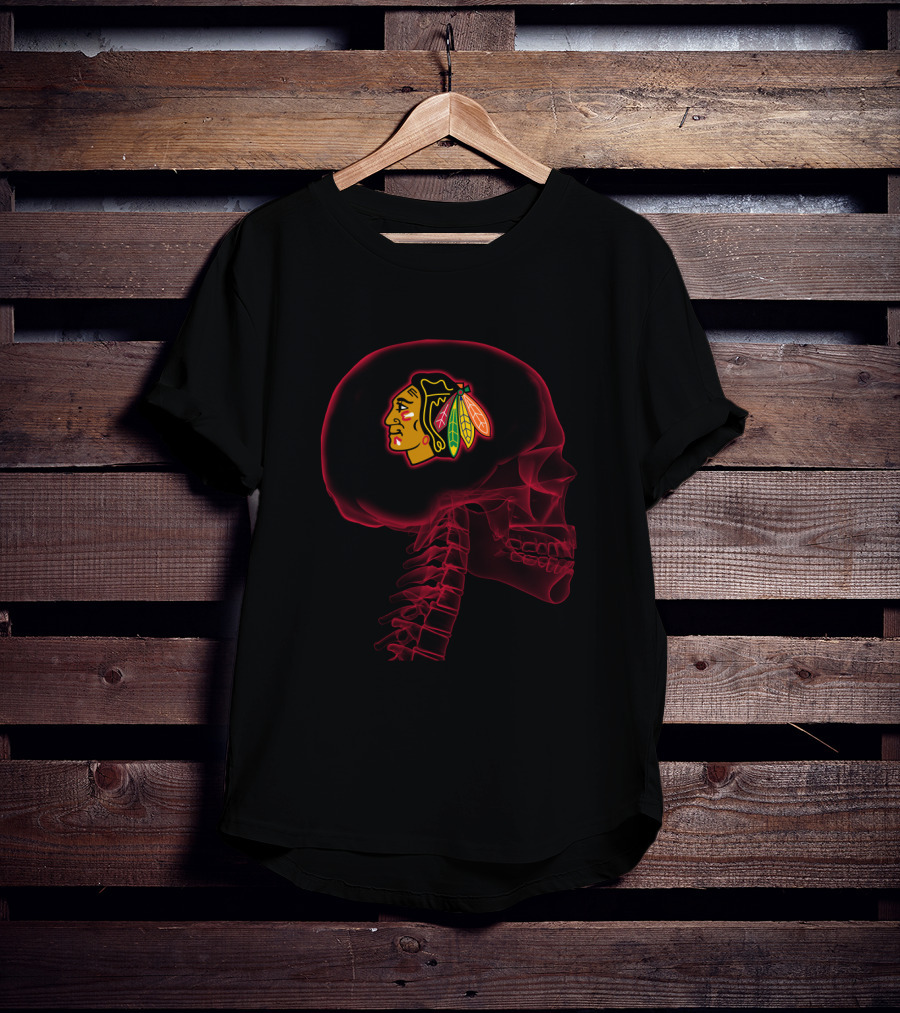 Chicago Blackhawks Brain Neon Skeleton Halloween T-Shirt