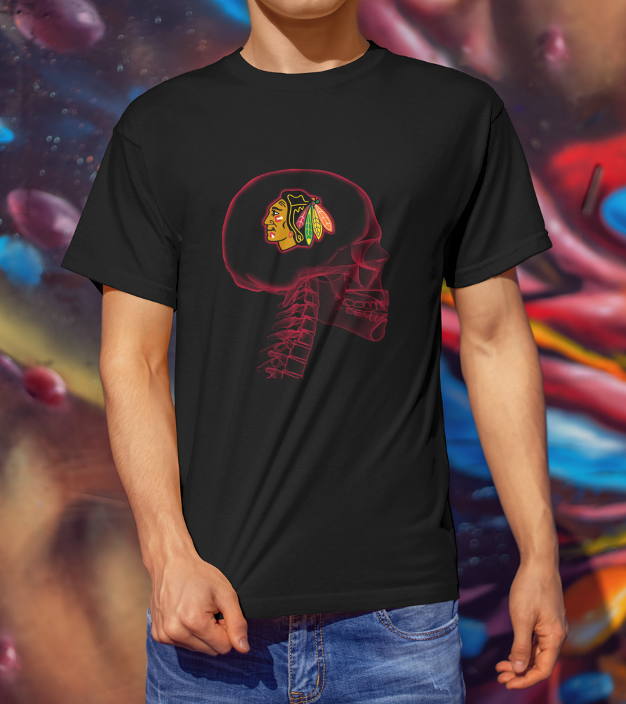 Chicago Blackhawks Brain Neon Skeleton Halloween T-Shirt