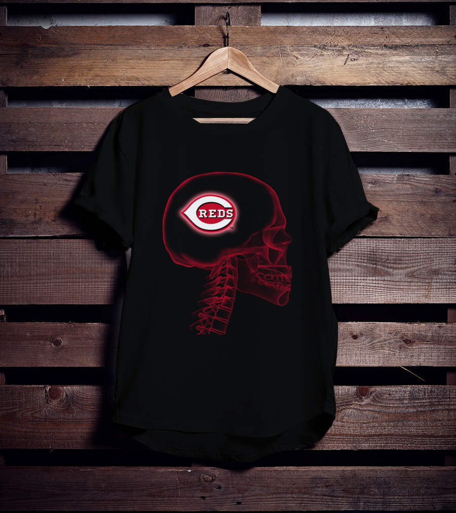 Cincinnati Reds Halloween Brain Skeleton X-Ray T-Shirt