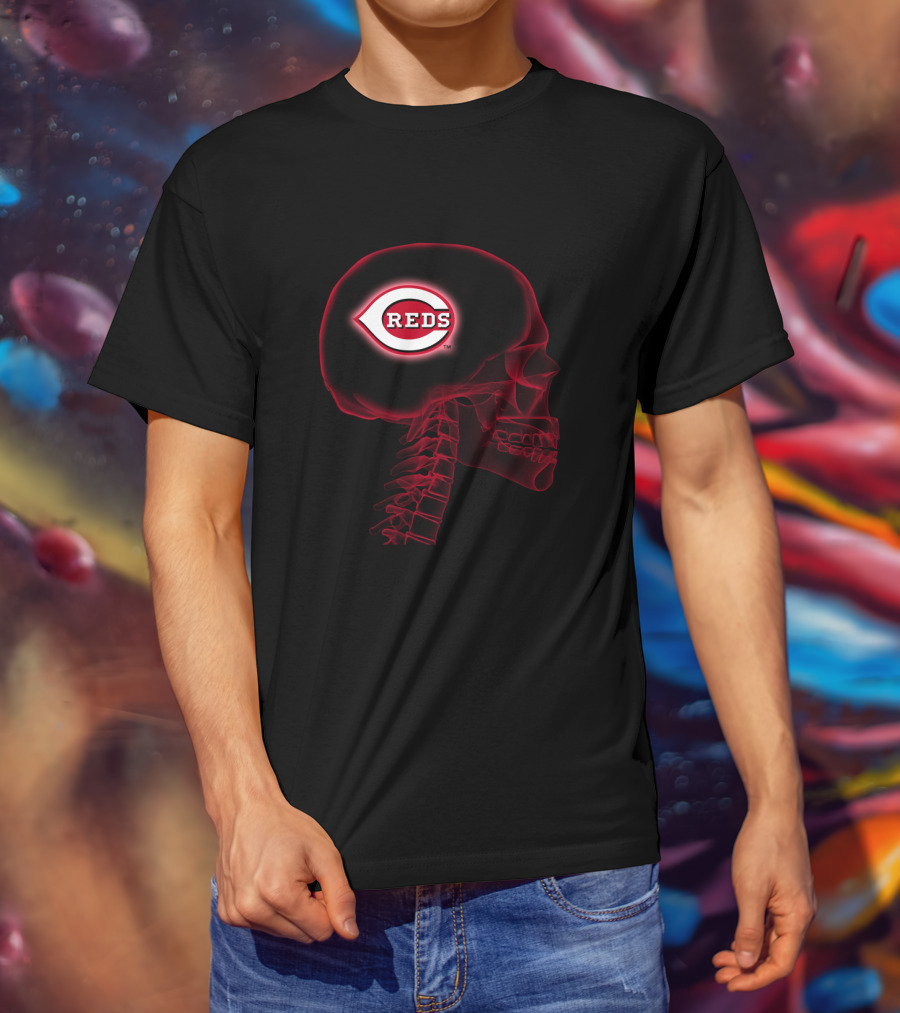 Cincinnati Reds Halloween Brain Skeleton X-Ray T-Shirt