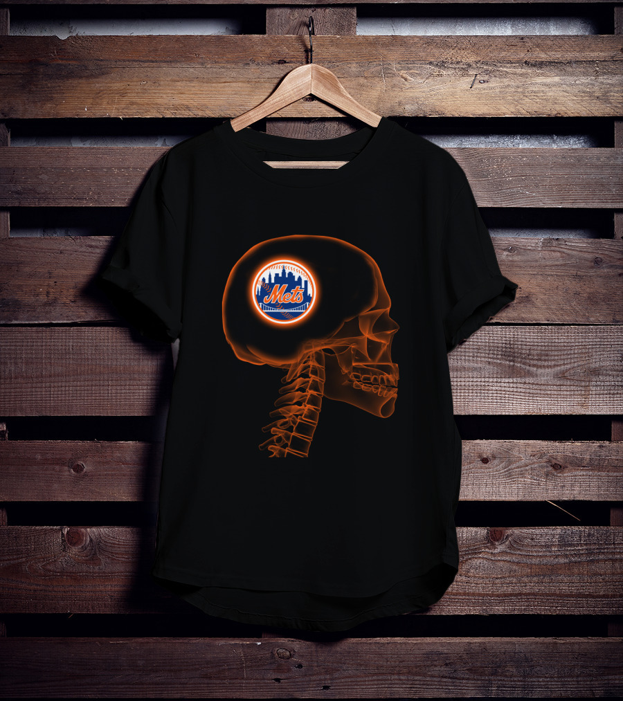 New York Mets Halloween Skull Brain Logo For Fans T-Shirt